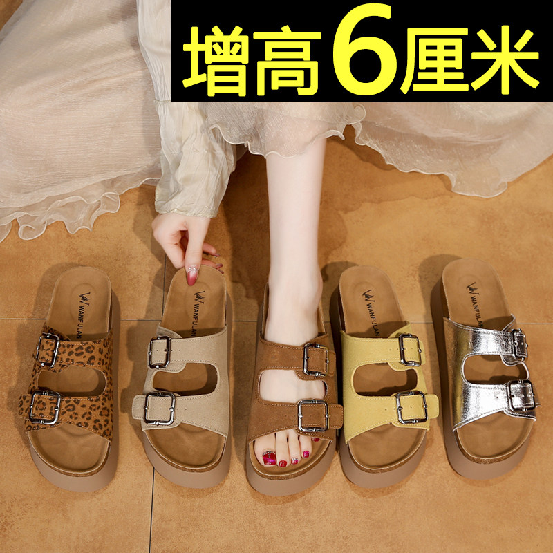 勃肯凉拖鞋女夏外穿2025新款厚底增高不累脚休闲复古沙滩一字拖鞋