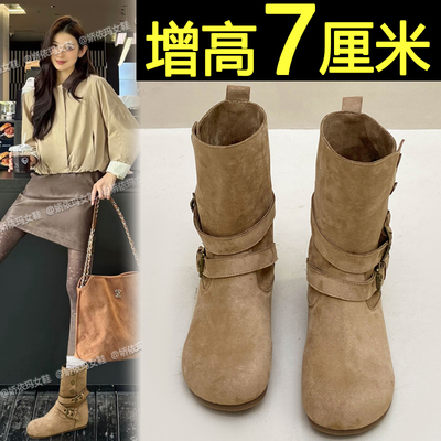 英伦风时尚短靴厚底增高复古靴子