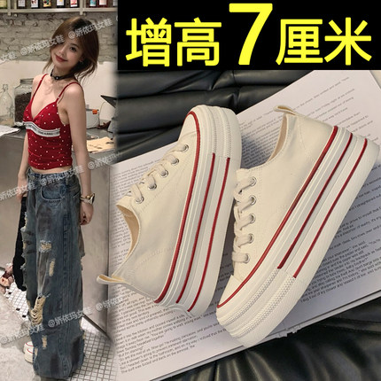 厚底帆布鞋女2025新款春夏季软底不累脚小白鞋百搭内增高休闲板鞋