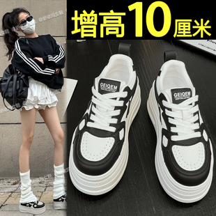 10cm内增高板鞋女2025新款秋季厚底小白鞋百搭轻便松糕休闲运动鞋