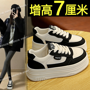 内增高轻便百搭小白鞋 厚底板鞋 黑白拼色运动休闲鞋 新款 女2025春季
