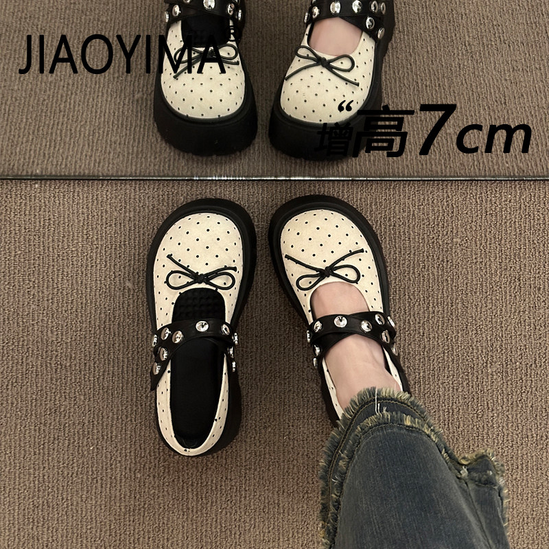 厚底玛丽珍单鞋女2026春季新款配裙子黑色蝴蝶结增高日系JK小皮鞋