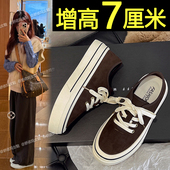 内增高帆布鞋 百搭小众厚底低帮板鞋 女2025新款 春春一脚蹬软底布鞋