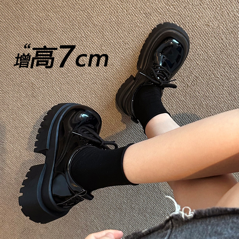黑色亮面小皮鞋女厚底2026新款春季英伦风增高通勤乐福鞋松糕单鞋