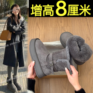 灰色短筒保暖雪地靴女2025新款冬季巨好看内增高棉靴厚底毛毛棉鞋