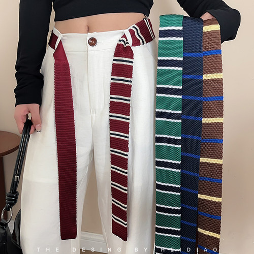 复古条纹编织腰带女小众独特