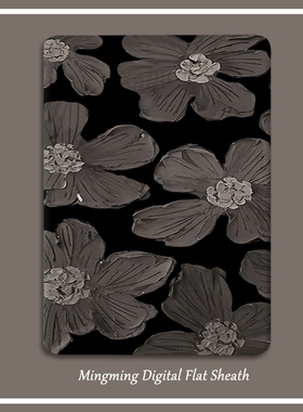 油画黑色花朵适用iPad Air5保护套2021款11英寸mini4/6苹果透明10.5硅胶10.9平板9.7寸书本10.2防摔7.9带笔槽