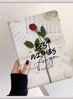 一支玫瑰适用苹果平板2021pro11英寸保护套ipadair5带笔槽磁吸休眠mini6第八九十代气质三折迷你10.5防摔9壳8