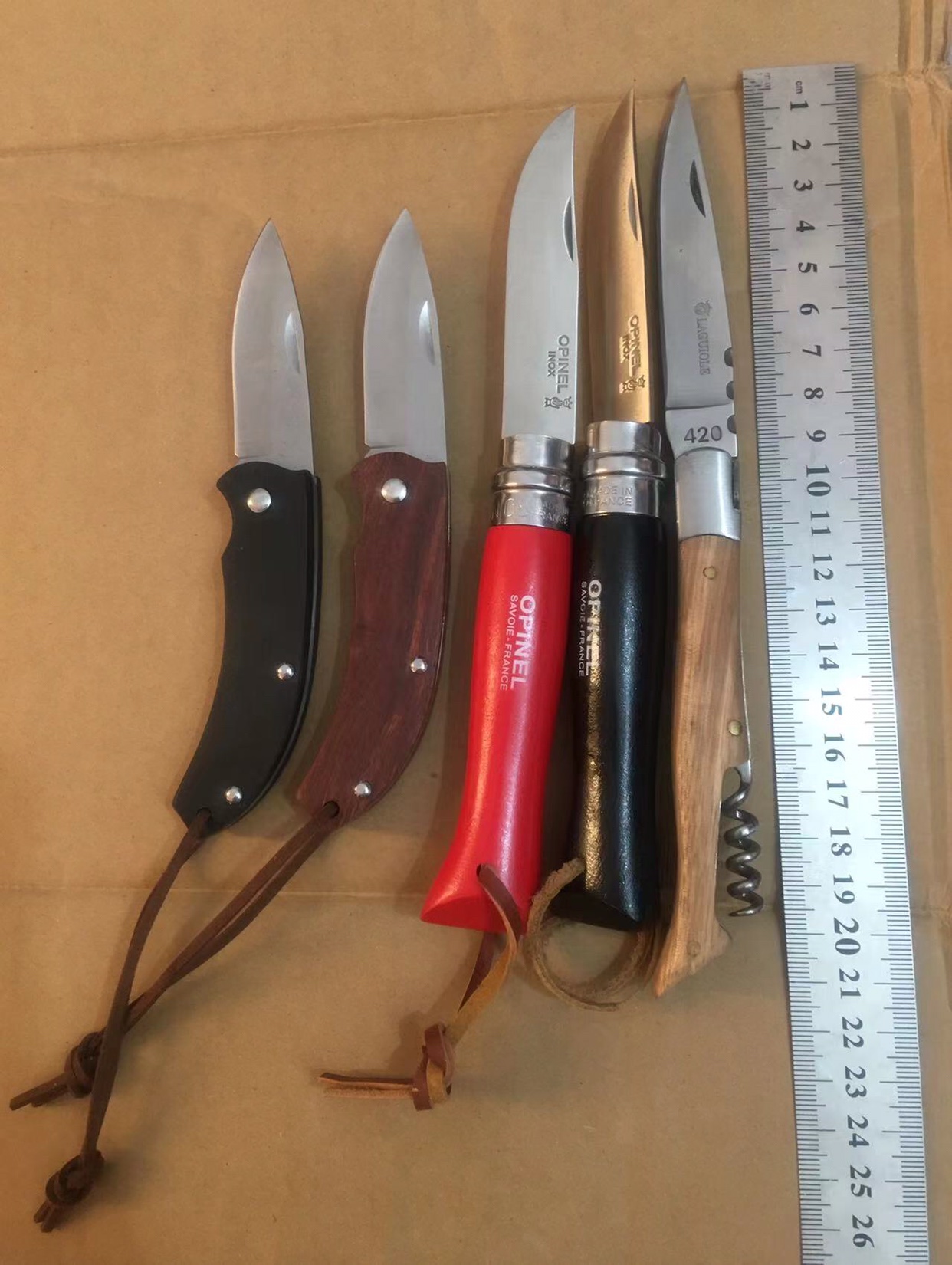 op刀法国外贸库存8号不锈钢大马士革纹折叠刀户外露营便携水果刀