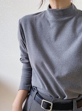 加厚德绒b打底衫女秋冬内搭半高领磨毛白色长J袖t恤2021年春欧洲