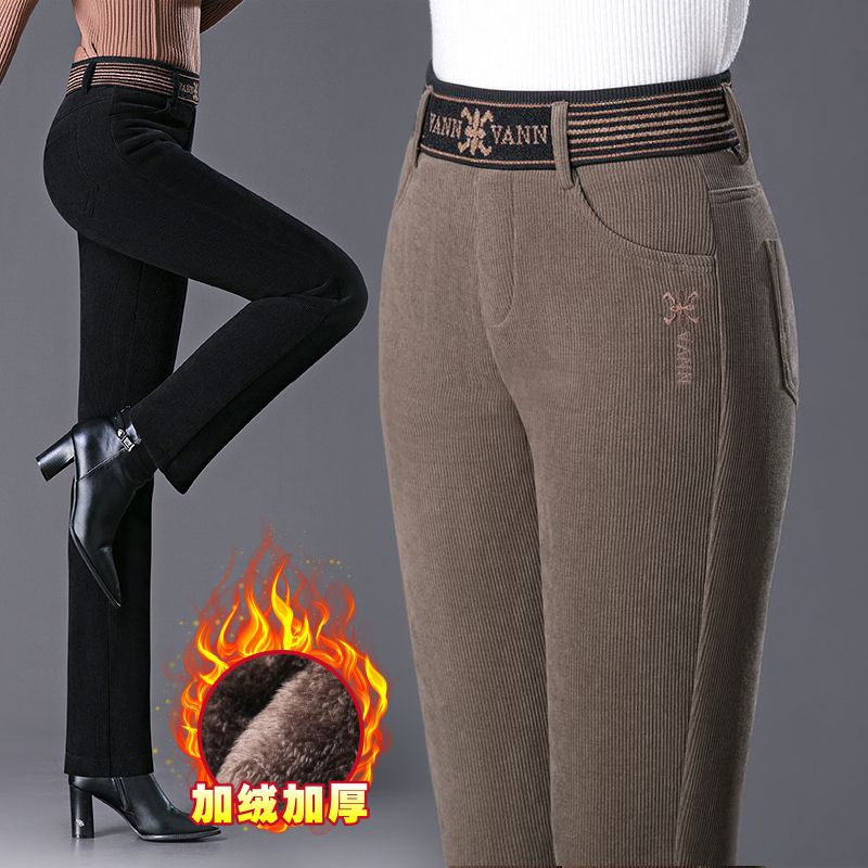 中老年女长裤冬季高腰雪尼尔加绒加厚妈妈装保暖裤子北极绒直筒裤