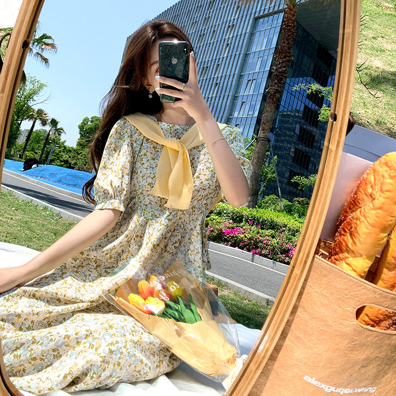 哺乳衣服夏季时尚外出短袖气质显瘦碎花雪纺连衣裙哺乳期产后喂奶