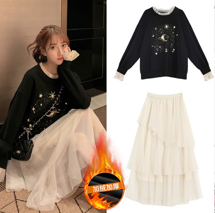 哺乳装外出时尚春秋冬加绒哺乳连衣裙产后哺乳套装外穿喂奶潮服