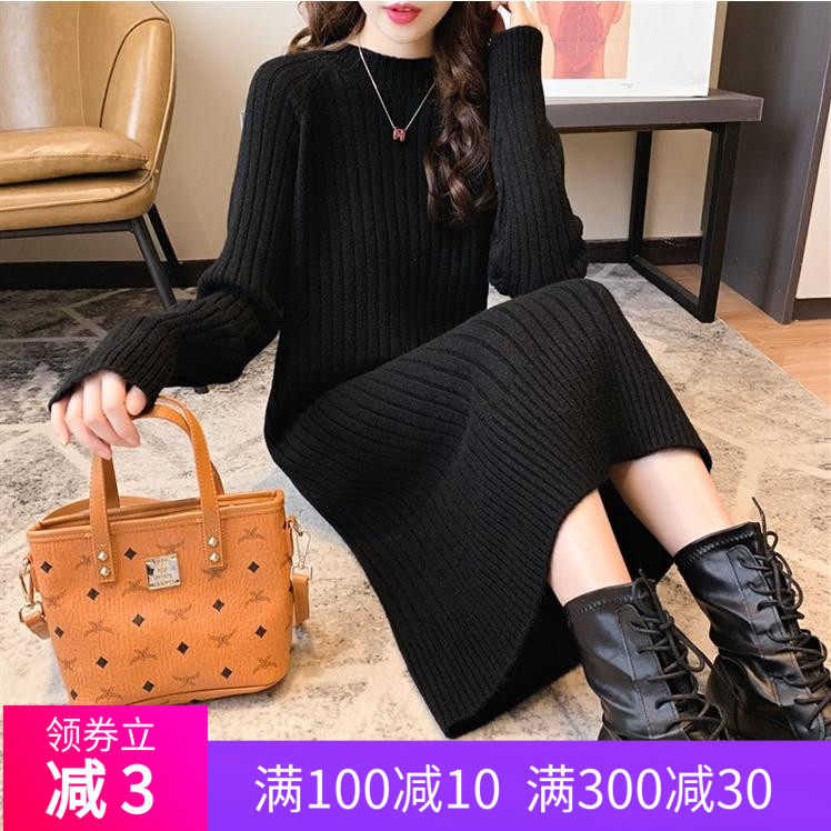 哺乳衣外出时尚秋冬长款针织哺乳连衣裙辣妈款产后哺乳期喂奶毛衣