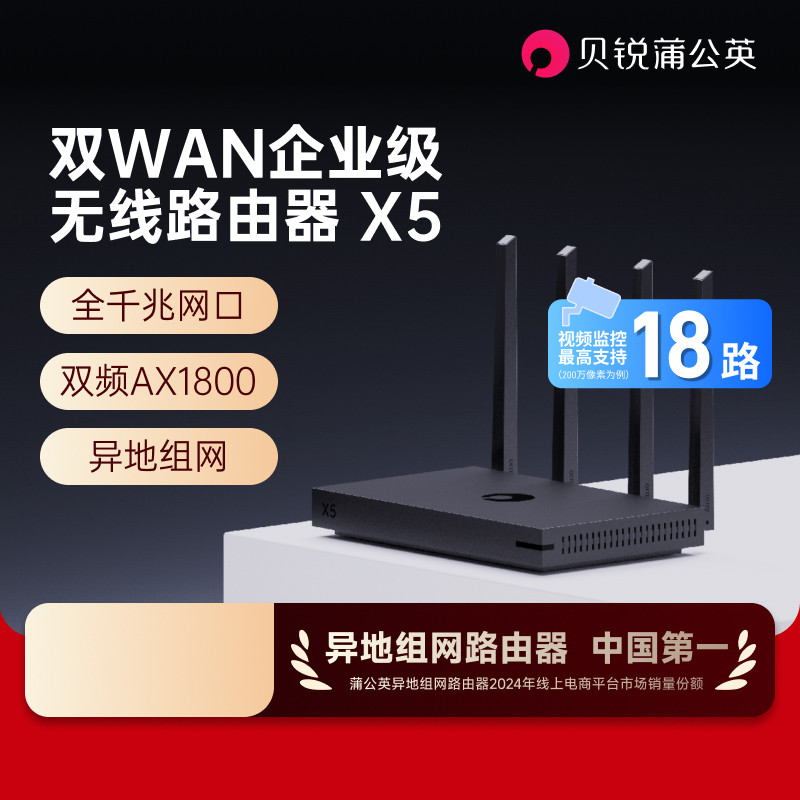 蒲公英X5千兆企业级路由器WiFi6异地组网内网穿透局域网SDN私有云NAS视频监控大户型办公室超强信号AX1800