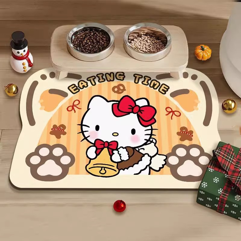 卡通可爱HelloKitty宠物猫狗喂食硅藻泥餐垫耐脏耐磨防尘地垫