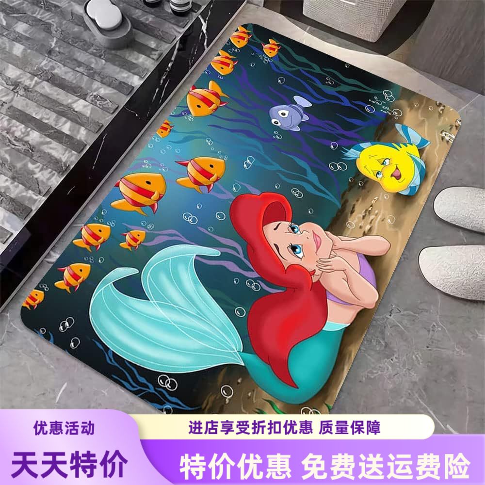 硅藻泥浴室地垫卫生间吸水防滑脚垫入户门垫爱丽公主小美人鱼地垫