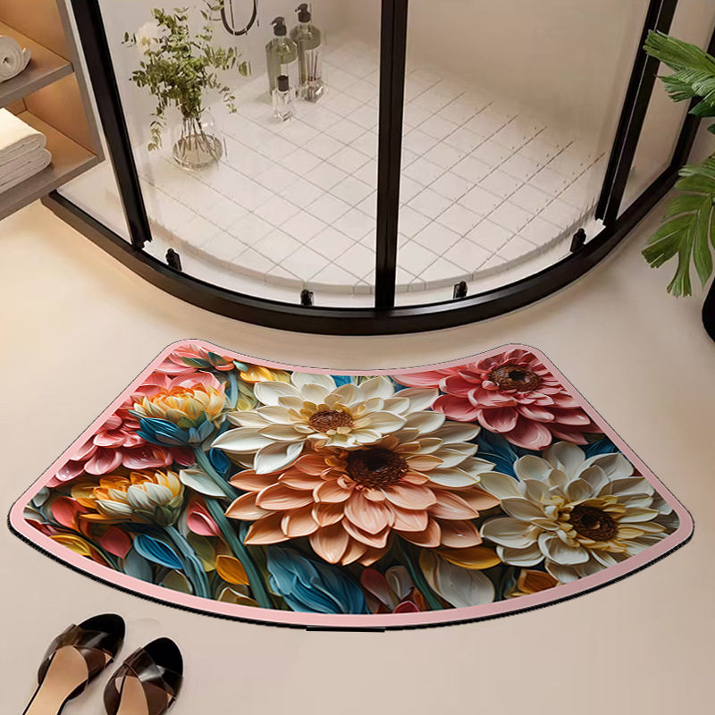 3D视觉立体油画花卉硅藻泥地垫淋浴间脚垫玄关入户门垫浴室地垫
