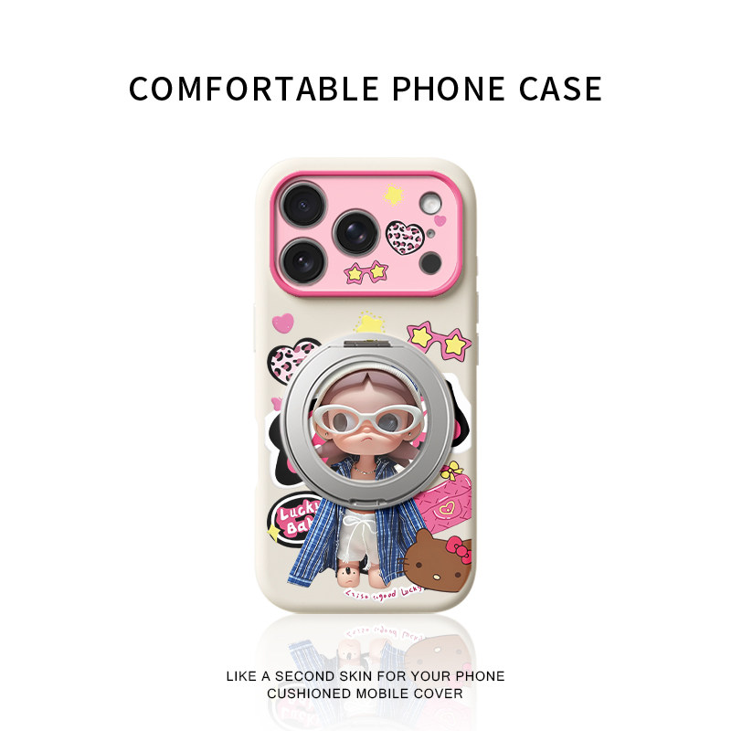 豹纹爱心嘎子姐适用苹果18promax手机壳新款iPhone17ProMax可爱女款16pm卡通15全包14液态硅胶旋转支架软壳13