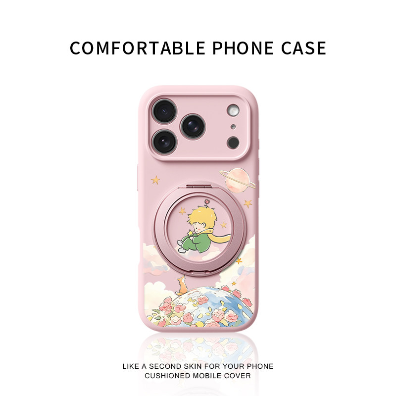 玫瑰星球小王子适用苹果18promax手机壳新款iPhone17ProMax可爱女款16pro卡通15全包14液态硅胶旋转支架软壳