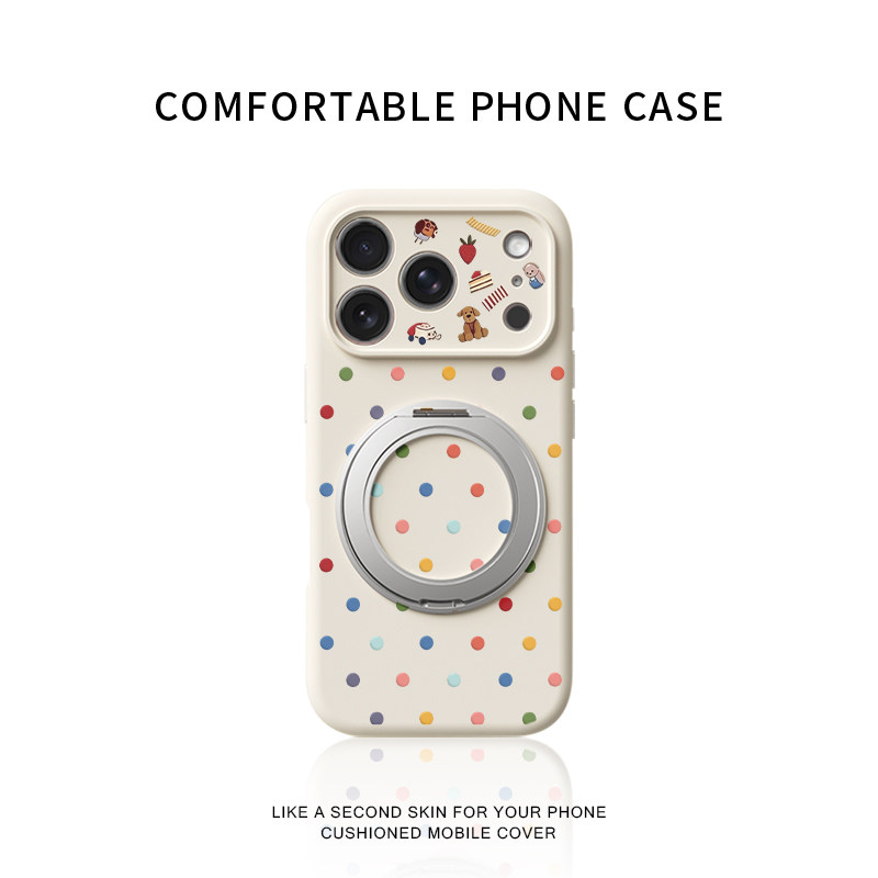 彩色波点玩偶适用苹果17promax手机壳新款iphone16pro镜头全包15液态硅胶软壳防摔保护套360°旋转支点壳女14
