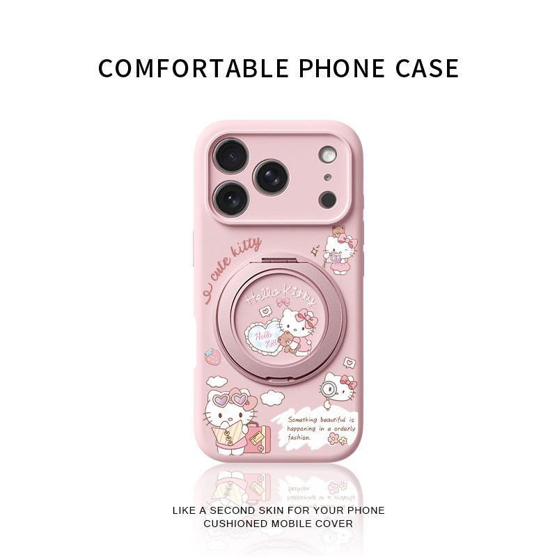Kitty旅行日记适用苹果17promax手机壳新款iphone16pro镜头全包15液态硅胶软壳防摔保护套360°旋转支点壳女