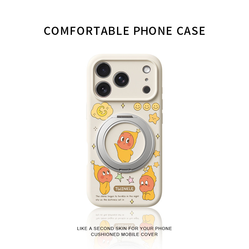 治愈笑脸星星人适用苹果17promax手机壳新款iphone16pro镜头全包15液态硅胶软壳防摔保护套360°旋转支点壳女