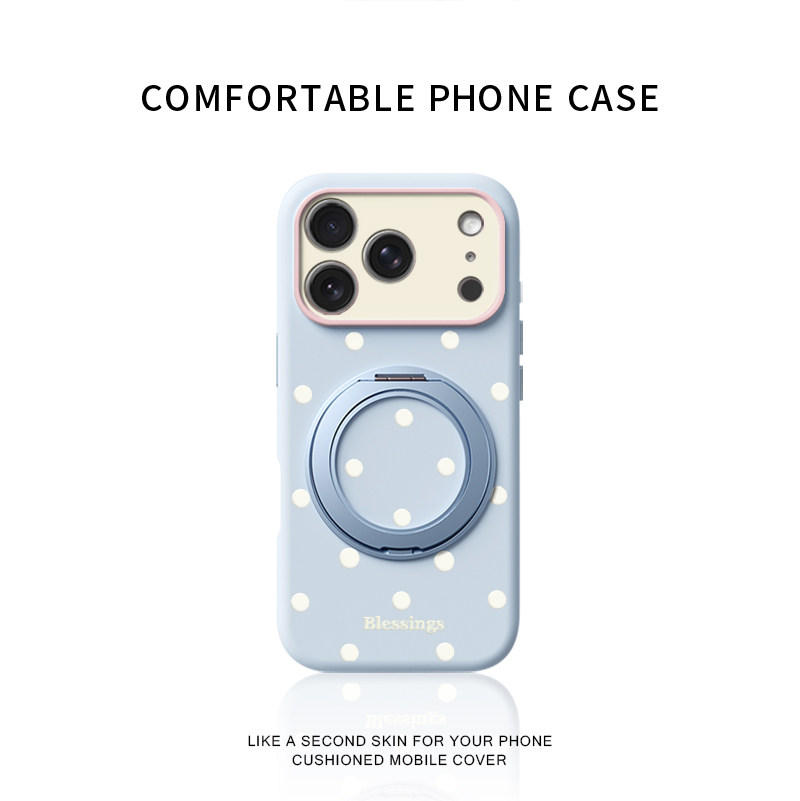 夏日杏白波点适用苹果17promax手机壳新款iphone16pro镜头全包15液态硅胶防摔软壳360°旋转磁吸支点壳女14pm