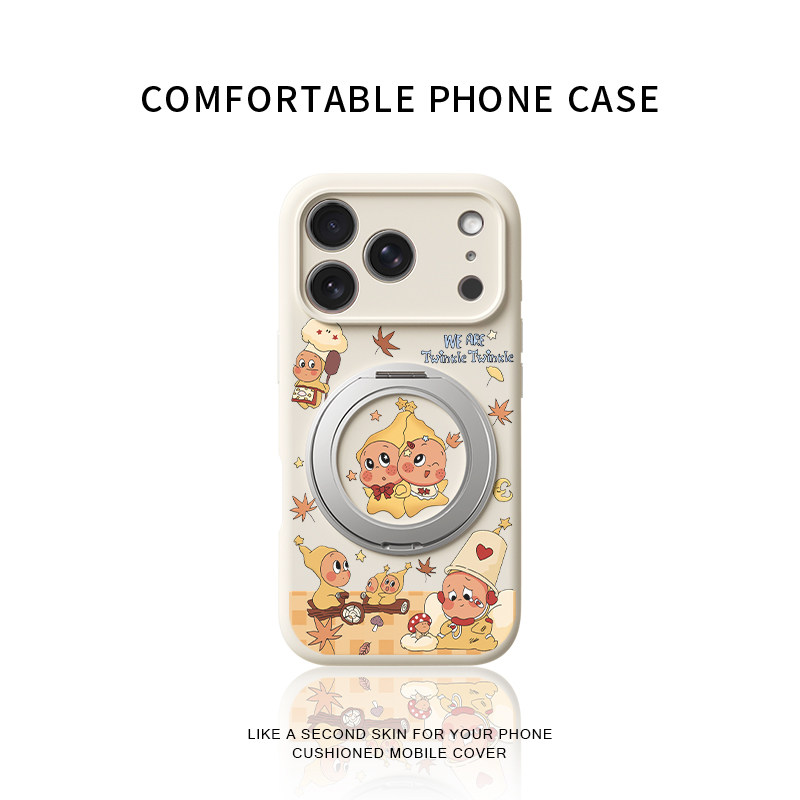 背靠背枫叶星星人适用苹果17promax手机壳新款iphone16pro镜头全包15液态硅胶软壳防摔360°旋转磁吸支点壳女