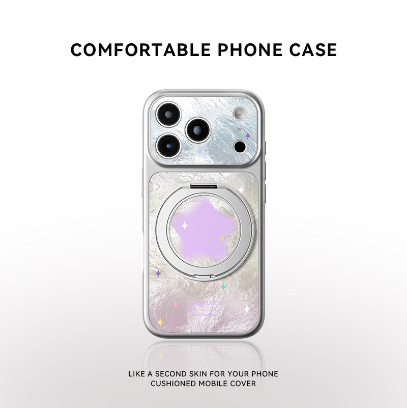 渐变紫星星适用苹果18promax手机壳新款iPhone17pro磁吸带支架16pm可爱女款15相机按键14镜头全包防摔保护套