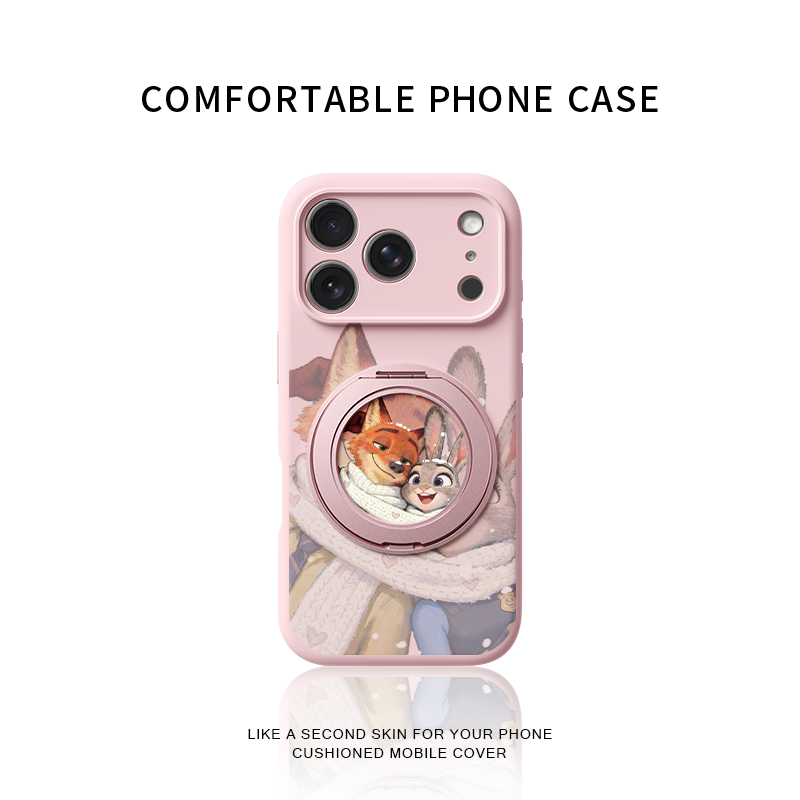 疯狂动物城自拍朱迪尼克适用苹果17promax手机壳新款iphone16pro防摔15液态硅胶软壳旋转支架保护套支点壳女