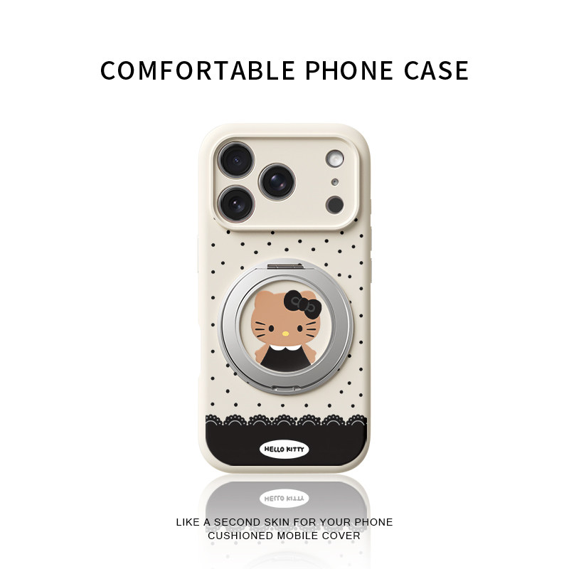 小香风黑裙kt猫适用苹果17promax手机壳新款iphone16pro巨好看15女款14高级感13防摔液态硅胶旋转支架保护套