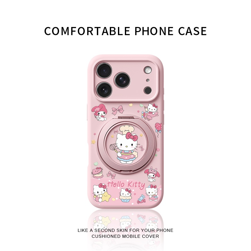 小厨娘kitty适用苹果17promax手机壳新款iphone16pro巨好看15可爱女款14高级防摔液态硅胶360旋转支架保护套