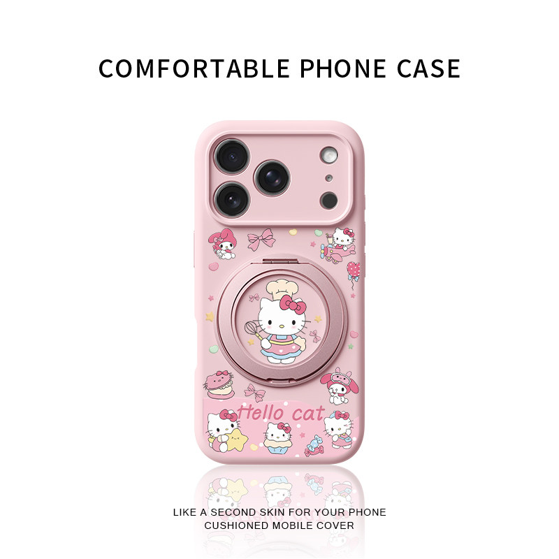 小厨娘猫咪适用苹果17promax手机壳新款iphone16pro巨好看15可爱女款14高级防摔液态硅胶360旋转支架保护套13