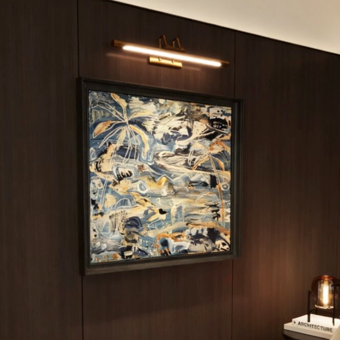 现代轻奢抽象挂画玄关装饰画高级感氛围壁灯画金属框架定制画立体