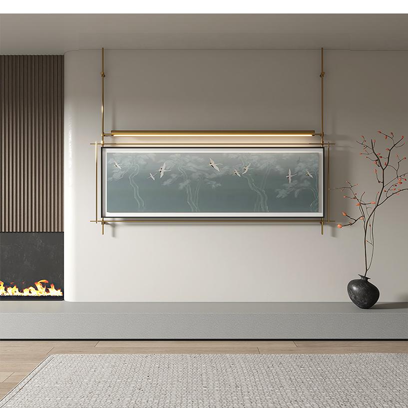 新中式墙面氛围灯装饰画酒店客厅茶室禅意墙壁挂件高级感吊杆灯画