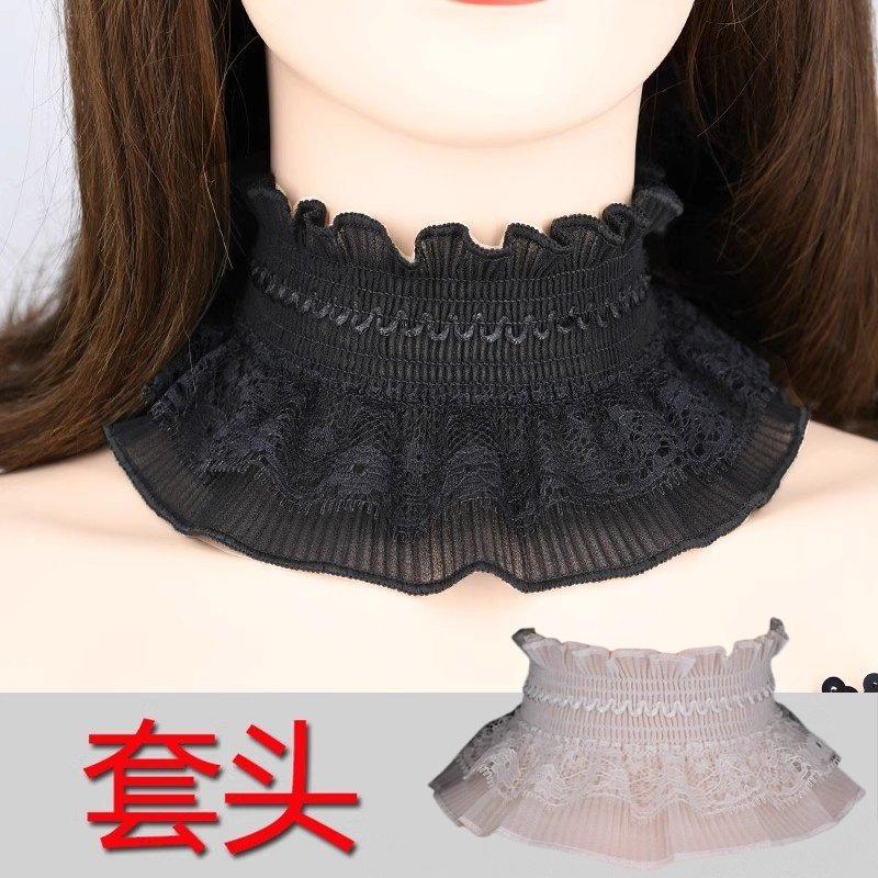 夏季防晒围脖护颈脖套薄款女毛衣假领子蕾丝高领围巾脖子遮挡疤痕