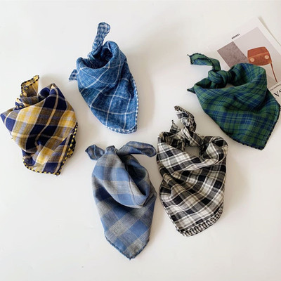 儿童护颈小丝巾方巾洋气宝宝领巾三角巾穿搭凹造型围巾格子口水巾