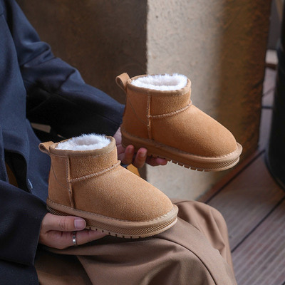 女童真皮雪地靴2025新款儿童棉鞋男童冬季加绒加厚短靴宝宝棉冬鞋