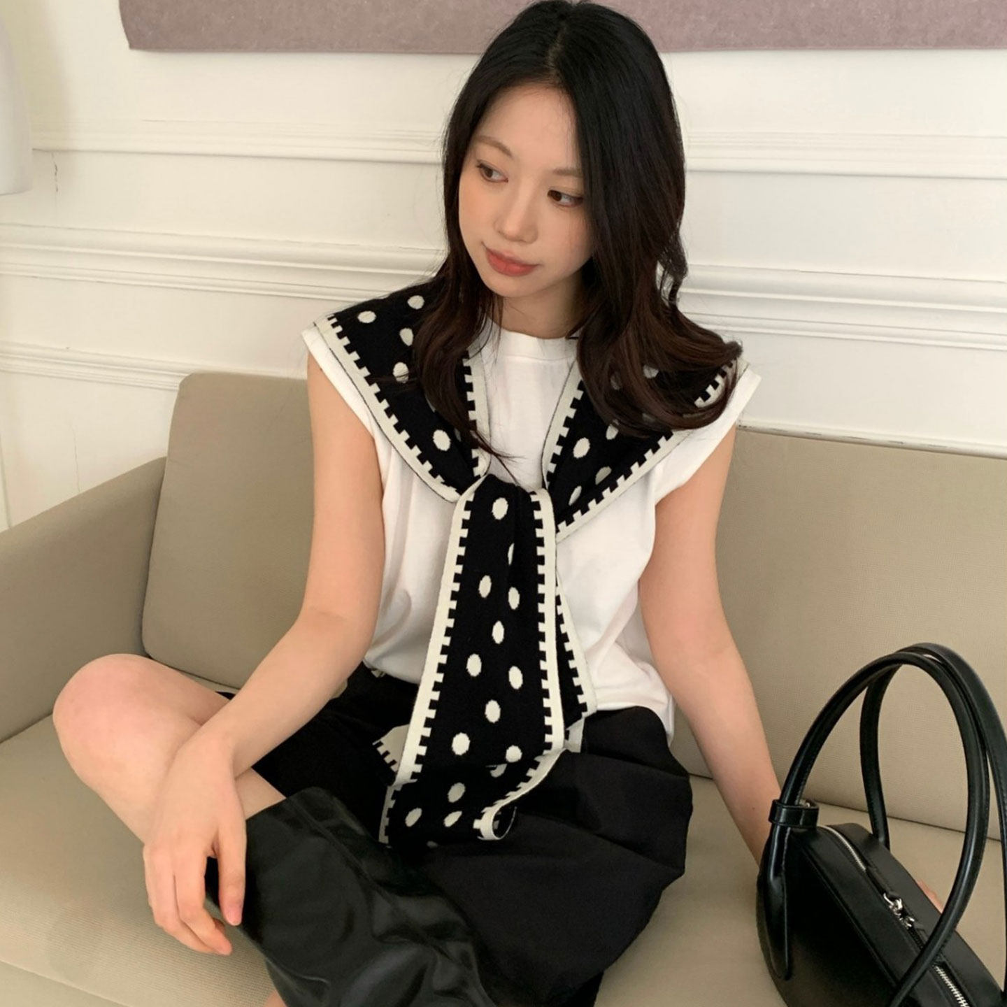 女生夏季波点长方形百搭护颈披肩