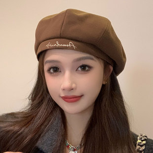 日系贝雷帽女秋冬款 帽 百搭大头围显脸小八角帽复古画家帽休闲时尚
