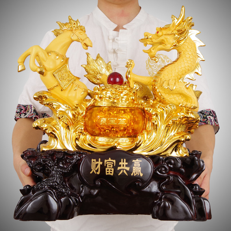 龙马精神摆件开业招财生肖聚宝盆家居客厅玄关办公室老板桌装饰品