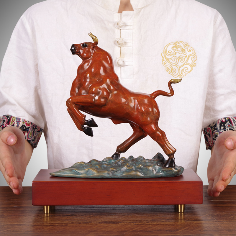 牛气冲天招财全铜牛摆件