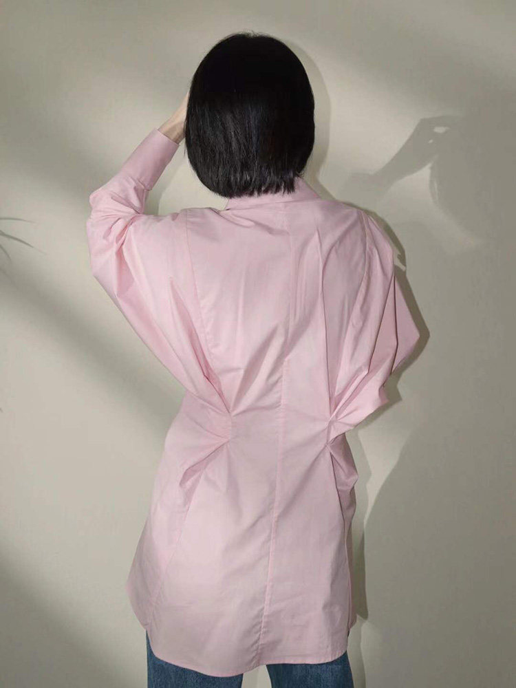 2024 SPRING AND AUTUMN NEW LIGHT PINK LONG SLEEVE SHIRT WOMENS DESIGN SENSE NICHE WAIST SLIM COMMUTING FASHIONABLE SHIRT