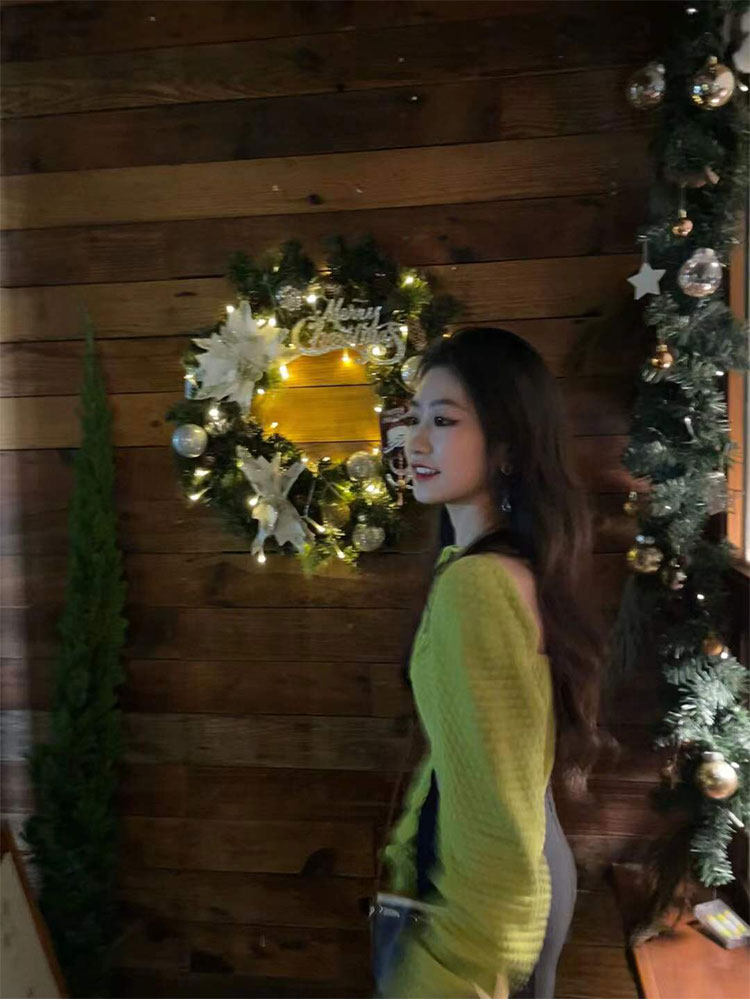 VALUE GREEN HIGH-END TEMPERAMENT LACE-UP CROPPED KNITWEAR WOMENS SLIM SLIM DRAWSTRING LONG-SLEEVED PULLOVER TOP