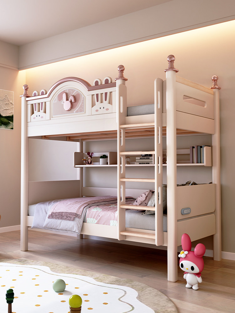 女孩上下同宽双层床公主上下床全实木加粗加厚高低床上下铺子母床