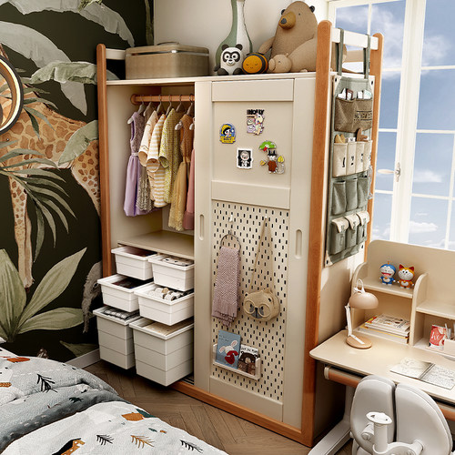 儿童拉门衣柜实木多功能衣柜2025新款爆款家用卧室衣橱收纳柜