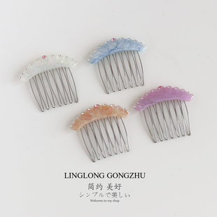 简约醋酸发梳女小号两侧倒插梳刘海碎发插梳甜美彩色形状发卡头饰