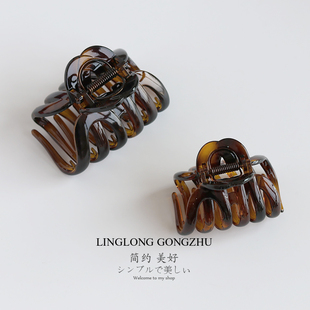 百搭豹纹色系抓夹发夹女气质亮面宽齿发抓发量大夹子后脑勺鲨鱼夹