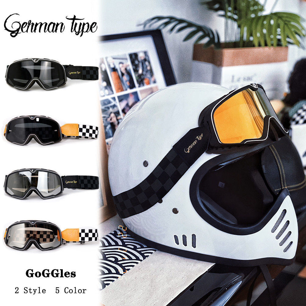 日本araione复古黑白棋盘格摩托车风镜 3/4头盔骑士护目镜滑雪通